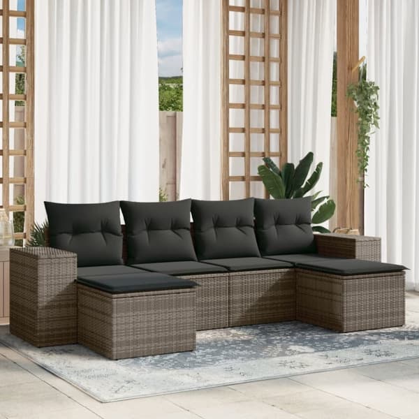 vidaXL sofasæt til haven 6 dele med hynder polyrattan grå