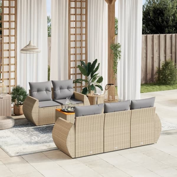 vidaXL sofasæt til haven 6 dele med hynder polyrattan beige