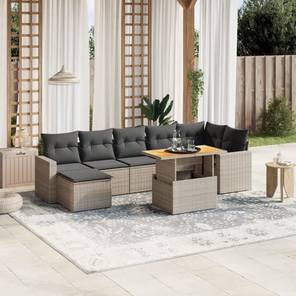 vidaXL sofasæt til haven 8 dele med hynder polyrattan grå