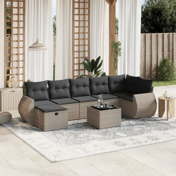 vidaXL sofasæt til haven 8 dele med hynder polyrattan grå