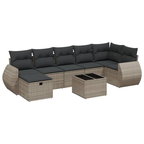 vidaXL sofasæt til haven 8 dele med hynder polyrattan grå