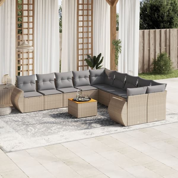 vidaXL sofasæt til haven 11 dele med hynder polyrattan beige