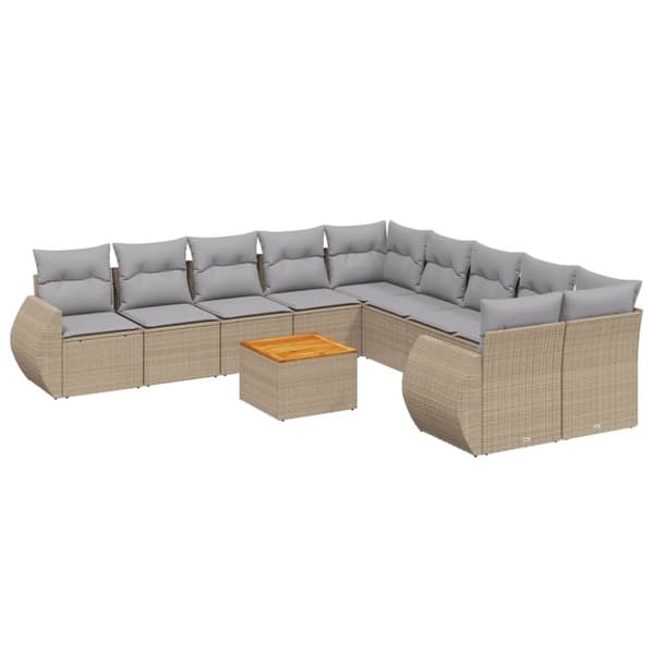 vidaXL sofasæt til haven 11 dele med hynder polyrattan beige