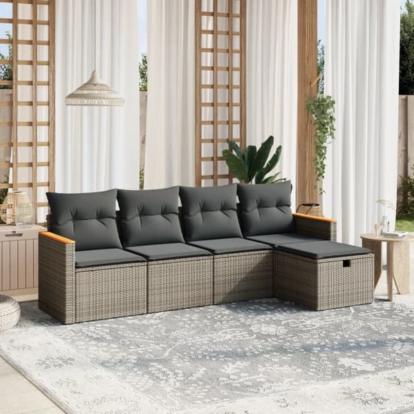 vidaXL sofasæt 5 dele med hynder polyrattan grå