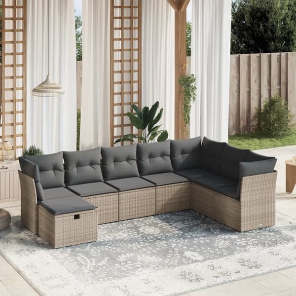 vidaXL sofasæt til haven 8 dele med hynder polyrattan grå
