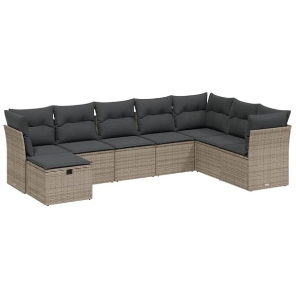 vidaXL sofasæt til haven 8 dele med hynder polyrattan grå