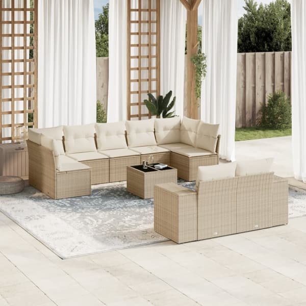 vidaXL sofasæt til haven 10 dele med hynder polyrattan beige