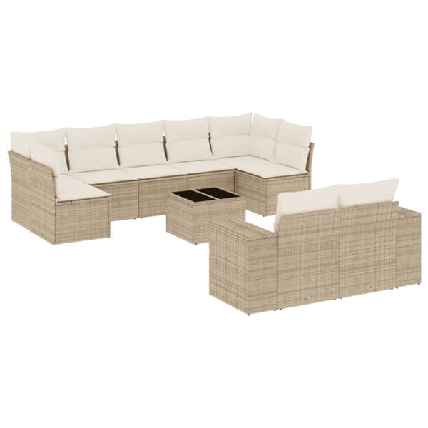 vidaXL sofasæt til haven 10 dele med hynder polyrattan beige