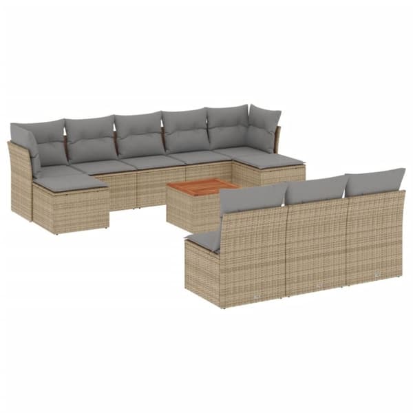 vidaXL havesofasæt 11 dele med hynder polyrattan beige