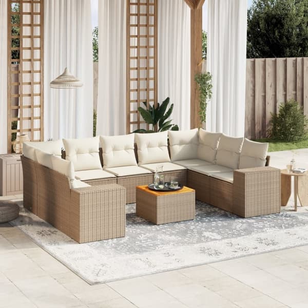 vidaXL sofasæt til haven 10 dele med hynder polyrattan beige