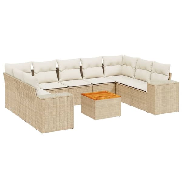 vidaXL sofasæt til haven 10 dele med hynder polyrattan beige