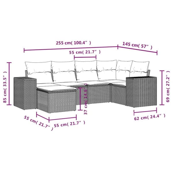 vidaXL sofasæt til haven 6 dele med hynder polyrattan beige