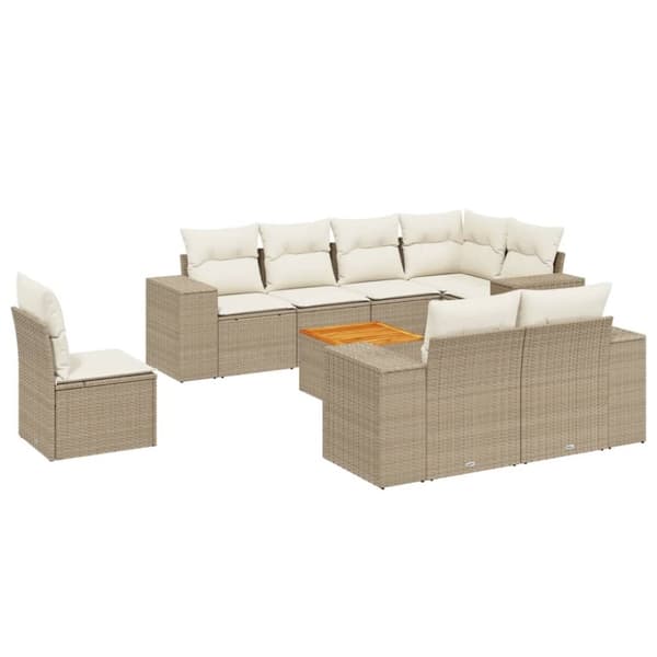 vidaXL sofasæt til haven 9 dele med hynder polyrattan beige