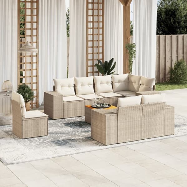 vidaXL sofasæt til haven 9 dele med hynder polyrattan beige