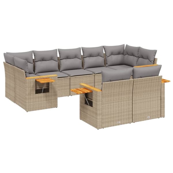 vidaXL sofasæt til haven 9 dele med hynder polyrattan beige
