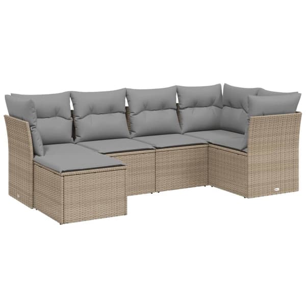 vidaXL havesofasæt 6 dele med hynder polyrattan beige
