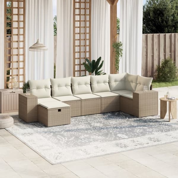 vidaXL sofasæt til haven 7 dele med hynder polyrattan beige