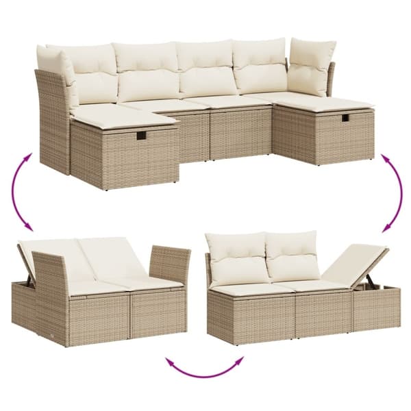 vidaXL Soffgrupp för trädgården med dynor 6 delar beige konstrotting