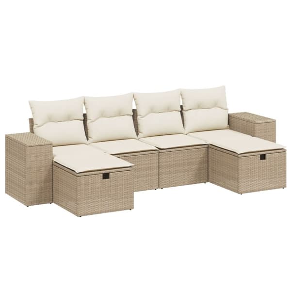 vidaXL Soffgrupp för trädgården med dynor 6 delar beige konstrotting
