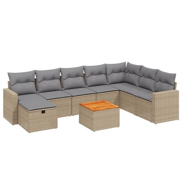 vidaXL spisebordssæt til haven 9 dele med hynder polyrattan beige