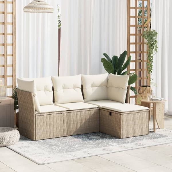 vidaXL sofasæt til haven 4 dele med hynder polyrattan beige