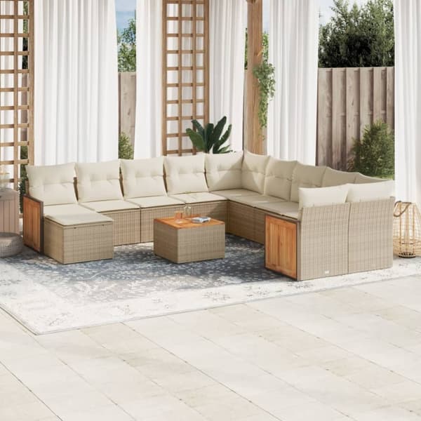 vidaXL sofasæt til haven 12 dele med hynder polyrattan beige