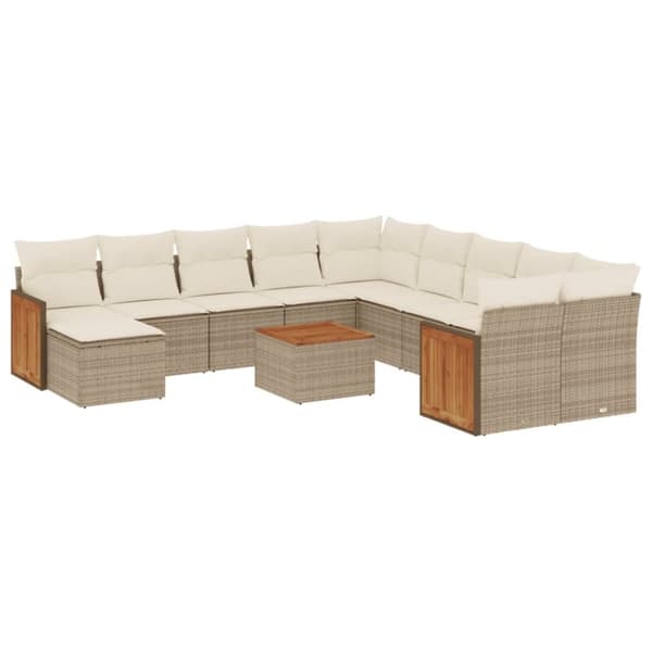 vidaXL sofasæt til haven 12 dele med hynder polyrattan beige