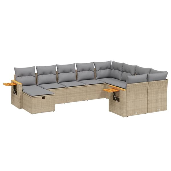 vidaXL sofasæt til haven 10 dele med hynder polyrattan beige
