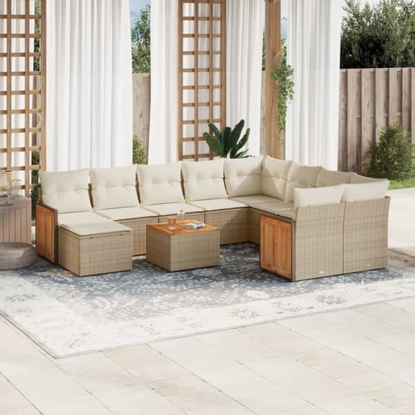 vidaXL sofasæt til haven 11 dele med hynder polyrattan beige