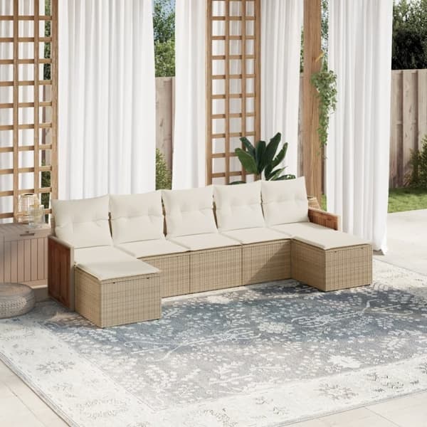 vidaXL sofasæt til haven 7 dele med hynder polyrattan beige