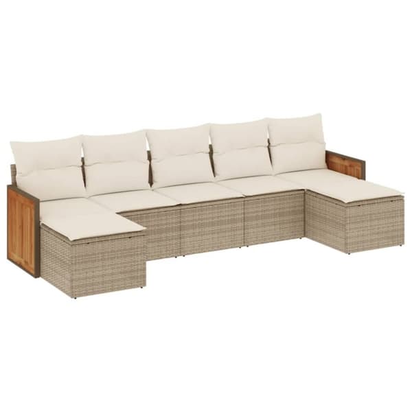 vidaXL sofasæt til haven 7 dele med hynder polyrattan beige