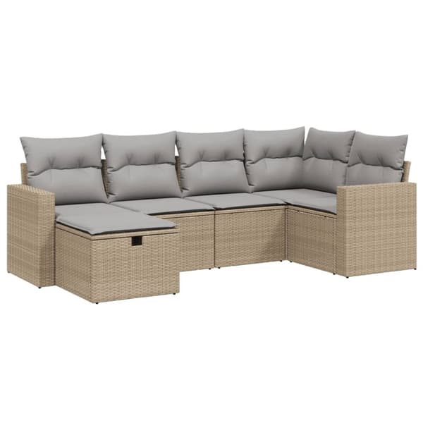 vidaXL havesofasæt 6 dele med hynder polyrattan beige
