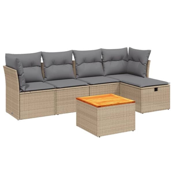 vidaXL havesofasæt 6 dele med hynder polyrattan beige