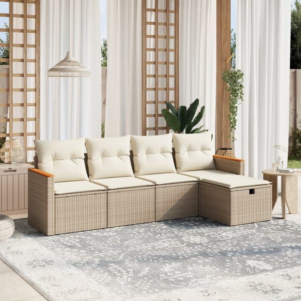 vidaXL sofasæt til haven 5 dele med hynder polyrattan beige
