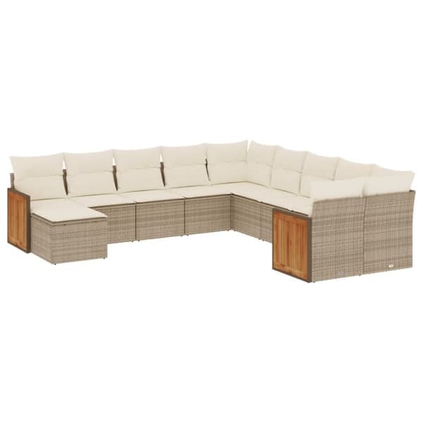 vidaXL Loungegrupp för trädgården m. dynor 11 delar beige konstrotting