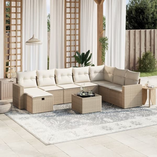 vidaXL sofasæt til haven 9 dele med hynder polyrattan beige