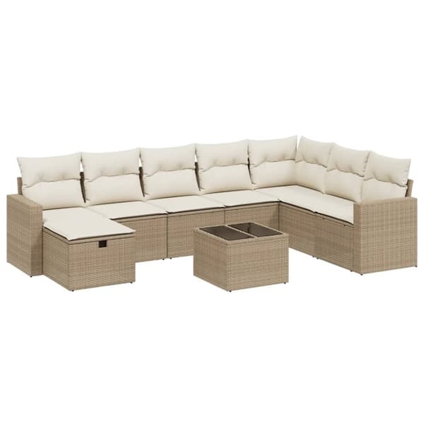 vidaXL sofasæt til haven 9 dele med hynder polyrattan beige