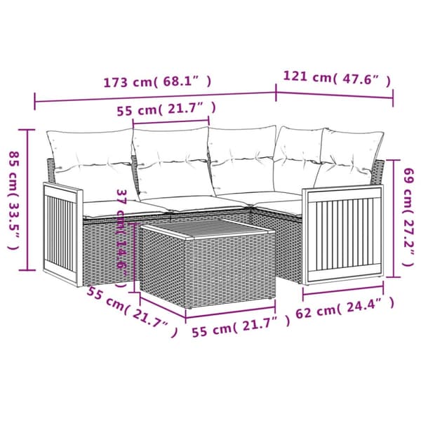 vidaXL sofasæt til haven 5 dele med hynder polyrattan beige