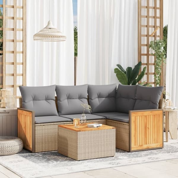 vidaXL sofasæt til haven 5 dele med hynder polyrattan beige