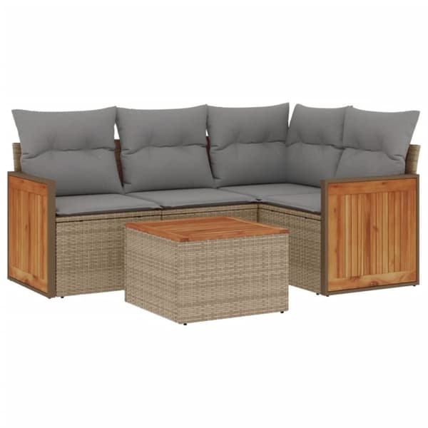 vidaXL sofasæt til haven 5 dele med hynder polyrattan beige
