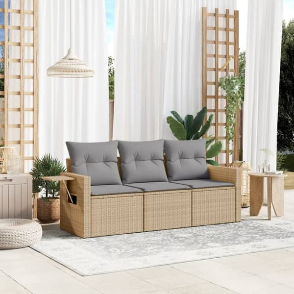vidaXL sofasæt til haven 3 dele med hynder polyrattan beige