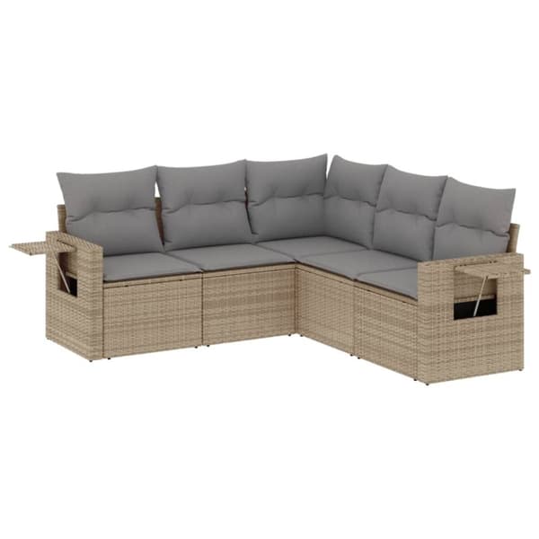 vidaXL sofasæt til haven 5 dele med hynder polyrattan beige