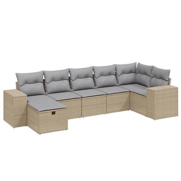 vidaXL havesofasæt 7 dele med hynder polyrattan beige