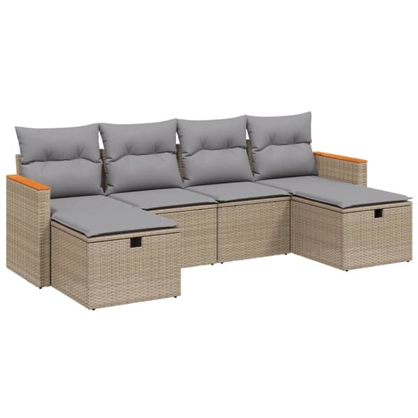 vidaXL havesofasæt 6 dele med hynder polyrattan beige