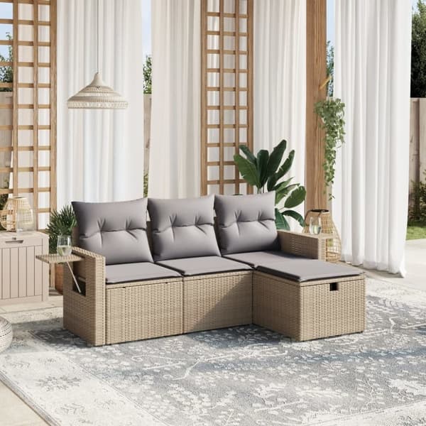 vidaXL sofasæt til haven 4 dele med hynder polyrattan beige