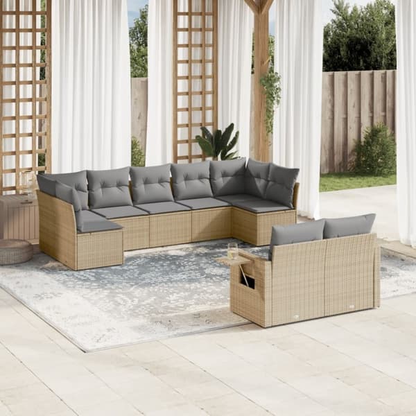 vidaXL sofasæt til haven 9 dele med hynder polyrattan beige