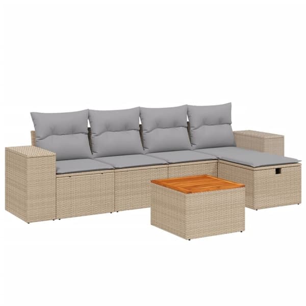 vidaXL havesofasæt 6 dele med hynder polyrattan beige
