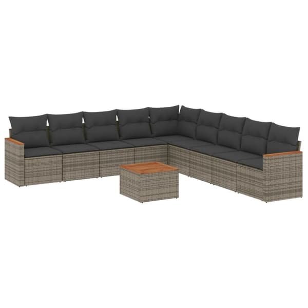 vidaXL sofasæt til haven 10 dele med hynder polyrattan grå