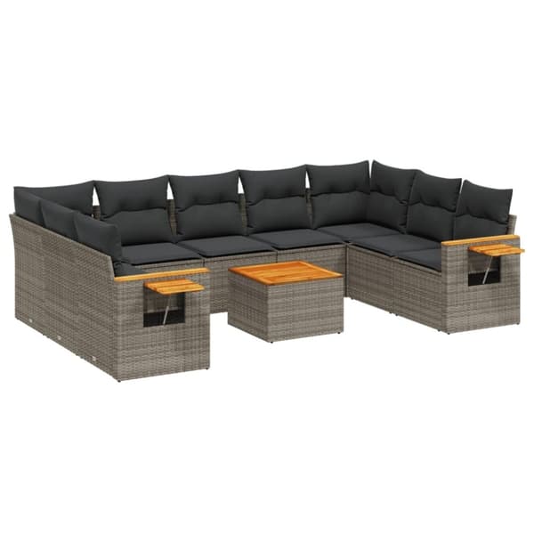 vidaXL sofasæt til haven 10 dele med hynder polyrattan grå