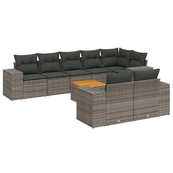 vidaXL sofasæt til haven 9 dele med hynder polyrattan grå